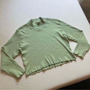BIG BUD PRESS sage green rib knit mock neck long sleeve boxy tshirt top